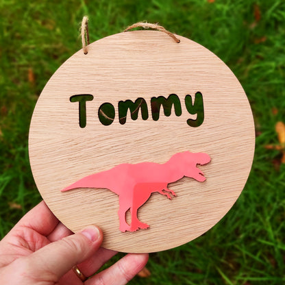 Personalised T-Rex Name Sign – Custom Dinosaur Bedroom Wall Hanging, Kids Room Décor