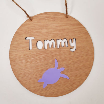 Personalised Turtle Name Sign – Custom Ocean-Themed Bedroom Wall Hanging, Kids Room Décor