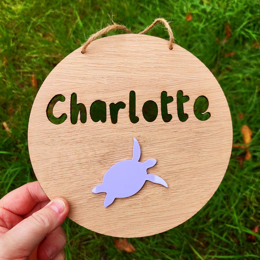 Personalised Turtle Name Sign – Custom Ocean-Themed Bedroom Wall Hanging, Kids Room Décor